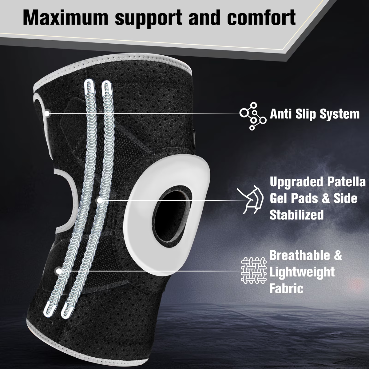 HLTHZONE Neoprene Knee Brace with Adjustable Compression for Knee Pain Relief, Size L, 1 Pack(Black Gray)