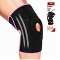 HLTHZONE Adjustable Knee Brace with Side Stabilizers, Compression Knee Support for Meniscus Tear, Arthritis, ACL LCL Injury & Knee Pain Relief for Men & Women, Size L(Black/Pink)