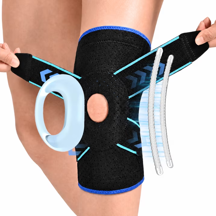 HLTHZONE Neoprene Knee Brace with Adjustable Compression for Knee Pain Relief, Size L, 1 Pack(Black Blue)