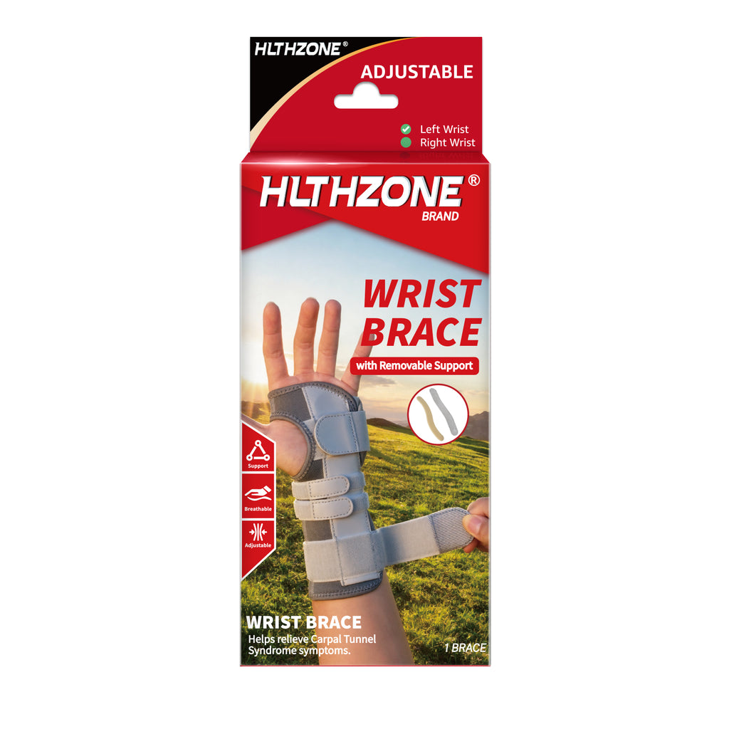 HLTHZONE Wrist Brace Right Hand for Men & Women, Adjustable Wrist Support for Carpal Tunnel & Tendonitis, All Day Wear - Gray
