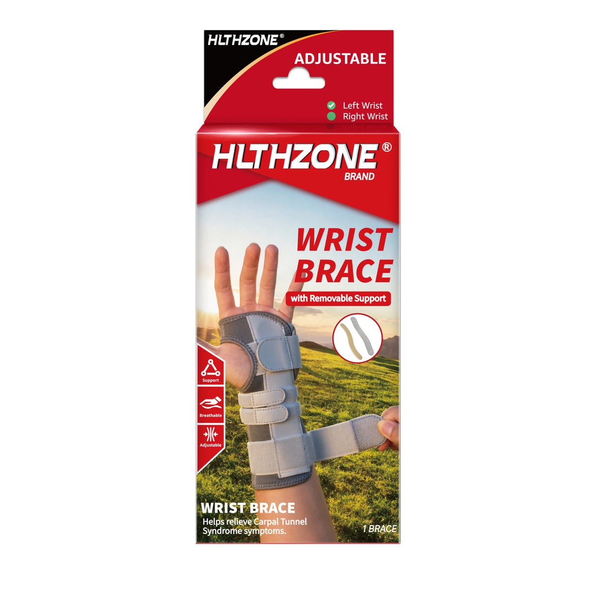 HLTHZONE Wrist Brace Right Hand for Men & Women, Adjustable Wrist Support for Carpal Tunnel & Tendonitis, All Day Wear - Gray