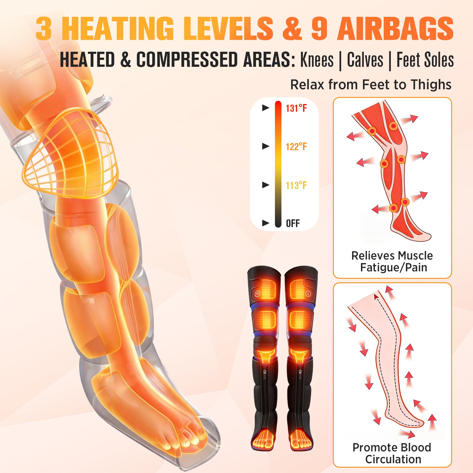 HLTHZONE Leg Massager with Heat & Compression for Circulation & Pain Relief, Gifts for Mom Dad Men Women, Full Leg & Foot for Swelling, 6 Modes 9 Intensities 3 Heat, Easy Use LCD Display