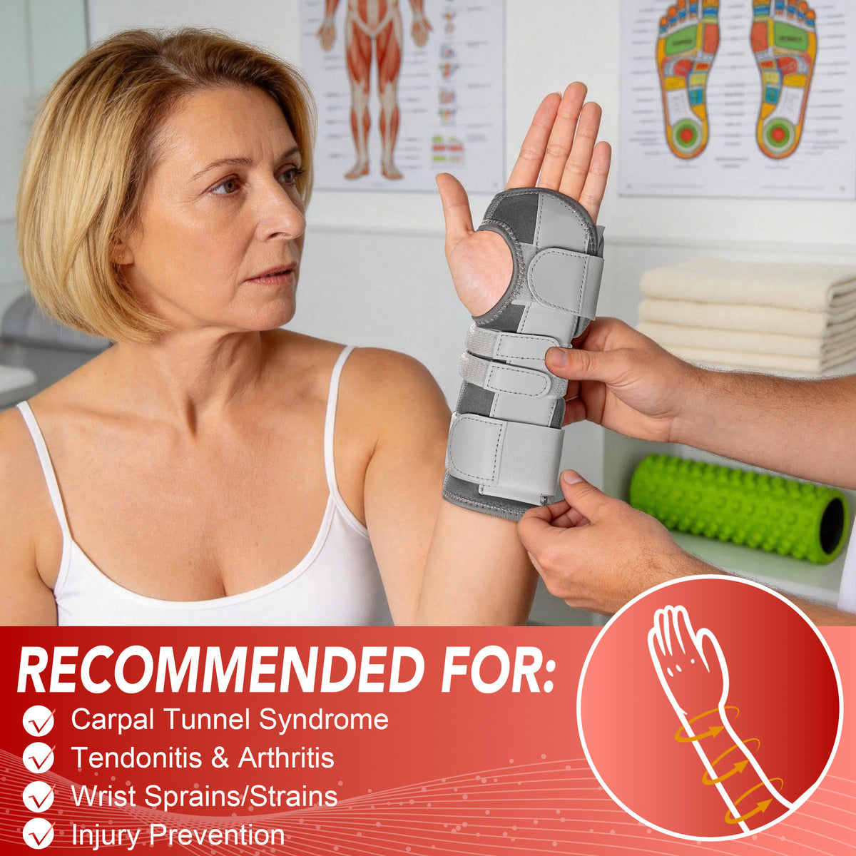HLTHZONE Carpal Tunnel Wrist Stabilizer, Left Wrist, Adjustable Wrist Brace for Tendonitis & Arthritis, Firm Stability, All Day Wear - Gray