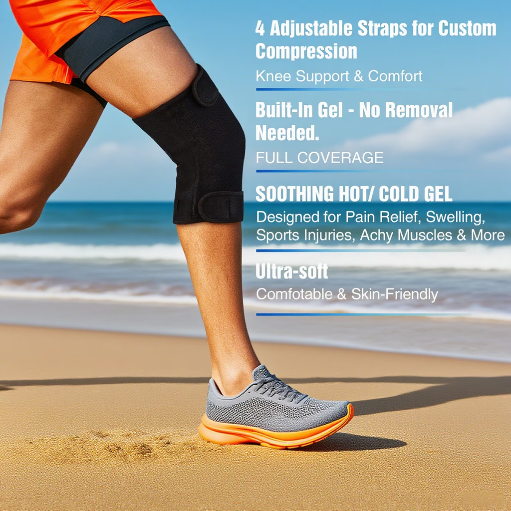 HLTHZONE Knee Ice Pack with Gel Pack, Reusable Cold & Hot Therapy for Joint Relief and Recovery, Full Coverage, One Size, Black, 1 Count