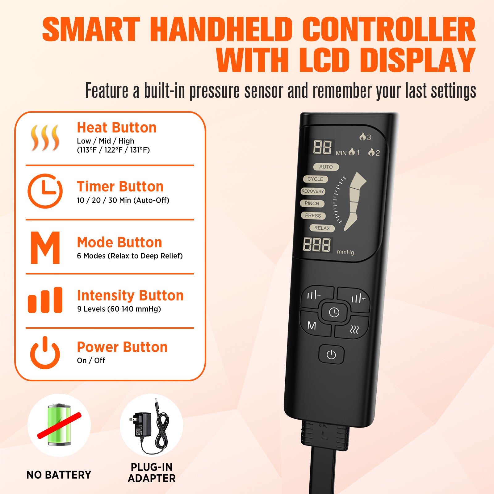HLTHZONE Leg Massager with Heat & Compression for Circulation & Pain Relief, Gifts for Mom Dad Men Women, Full Leg & Foot for Swelling, 6 Modes 9 Intensities 3 Heat, Easy Use LCD Display