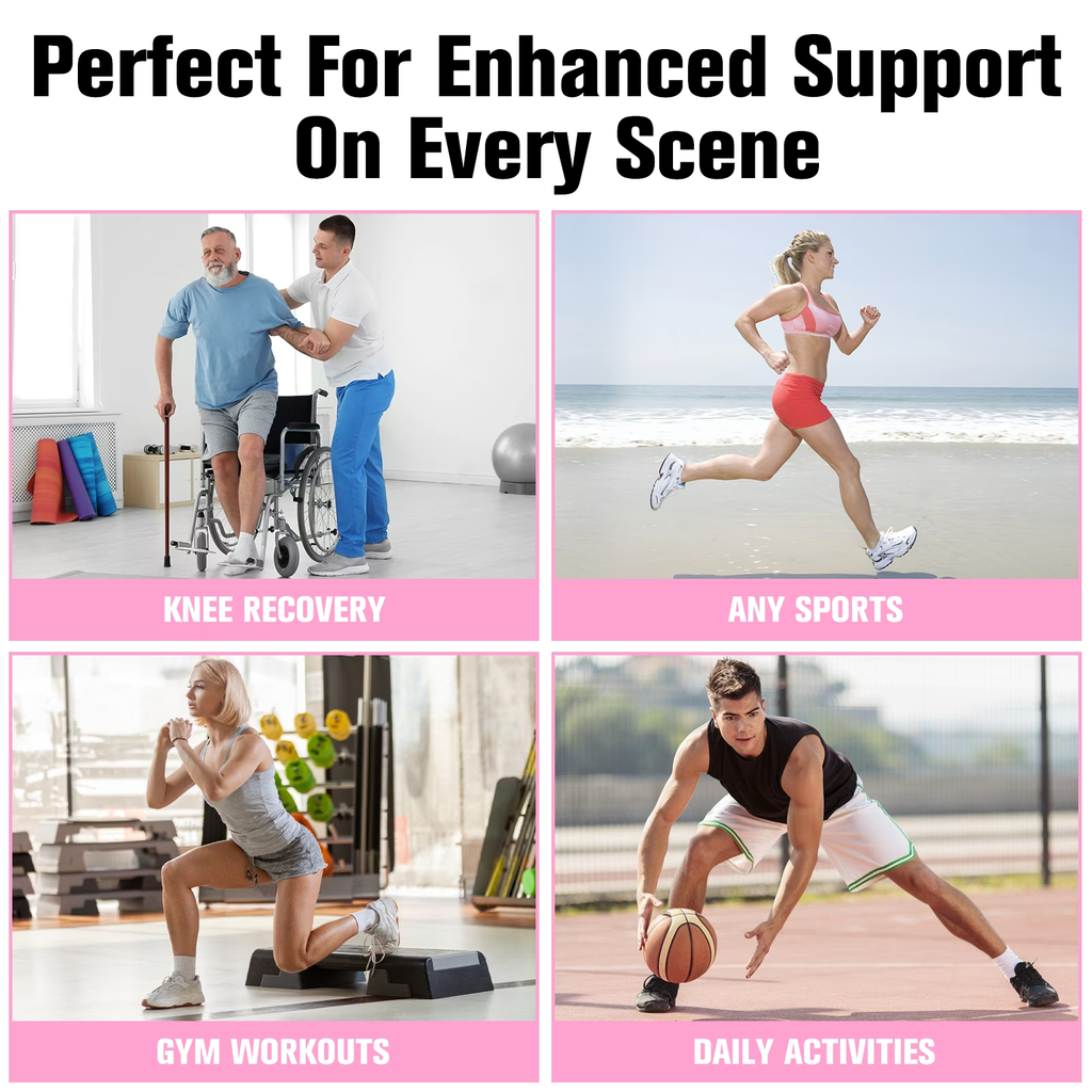 HLTHZONE Adjustable Knee Brace with Side Stabilizers, Compression Knee Support for Meniscus Tear, Arthritis, ACL LCL Injury & Knee Pain Relief for Men & Women, Size L(Black/Pink)