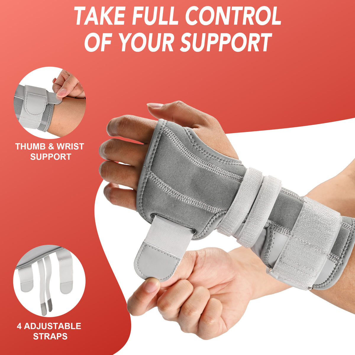 HLTHZONE Carpal Tunnel Wrist Stabilizer, Left Wrist, Adjustable Wrist Brace for Tendonitis & Arthritis, Firm Stability, All Day Wear - Gray