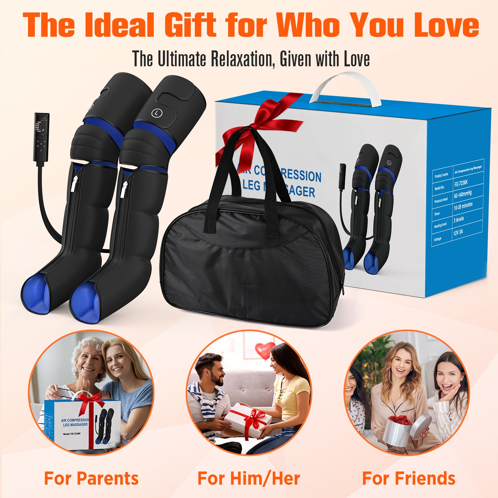 HLTHZONE Leg Massager with Heat & Compression for Circulation & Pain Relief, Gifts for Mom Dad Men Women, Full Leg & Foot for Swelling, 6 Modes 9 Intensities 3 Heat, Easy Use LCD Display