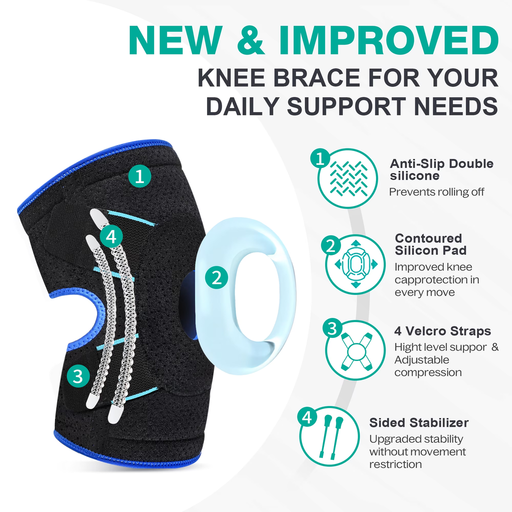 HLTHZONE Neoprene Knee Brace with Adjustable Compression for Knee Pain Relief, Size L, 1 Pack(Black Blue)