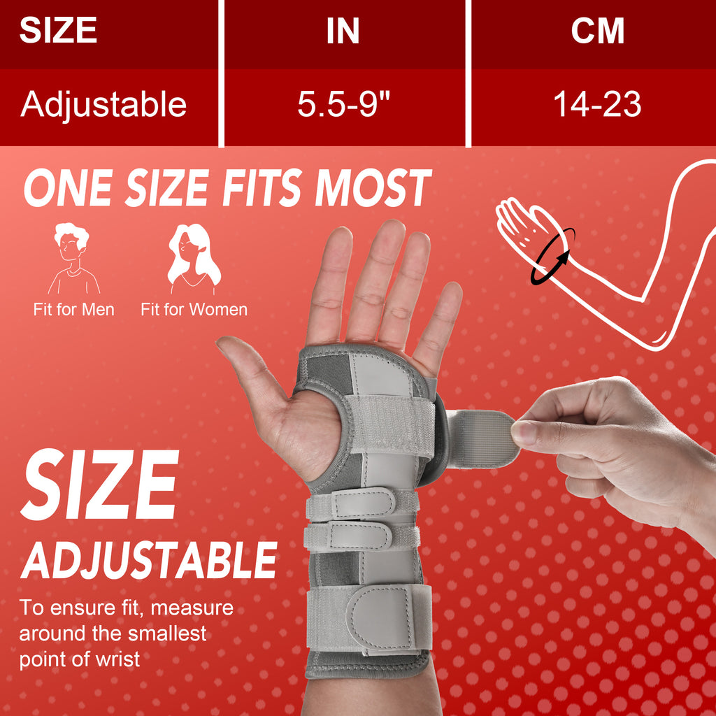 HLTHZONE Carpal Tunnel Wrist Stabilizer, Left Wrist, Adjustable Wrist Brace for Tendonitis & Arthritis, Firm Stability, All Day Wear - Gray