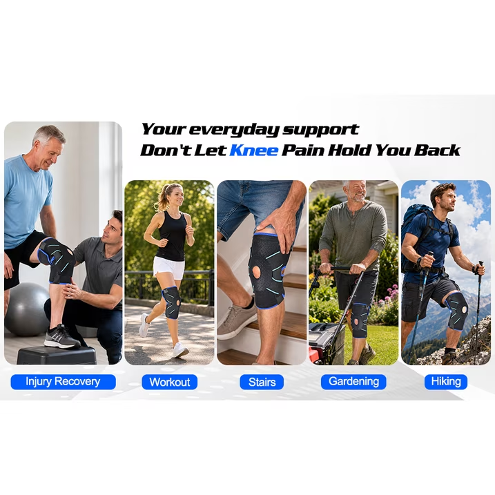 HLTHZONE Hinged Knee Brace with Side Stabilizers for Knee Pain – Adjustable Knee Support for Meniscus Tear, Arthritis & ACL, Fits 12"–23", Black/Blue