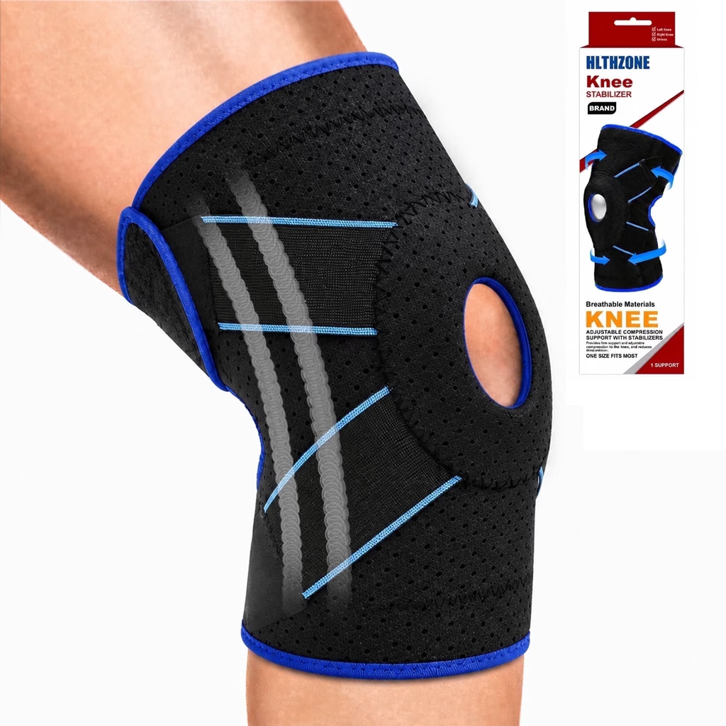 HLTHZONE Neoprene Knee Brace with Adjustable Compression for Knee Pain Relief, Size L, 1 Pack(Black Blue)
