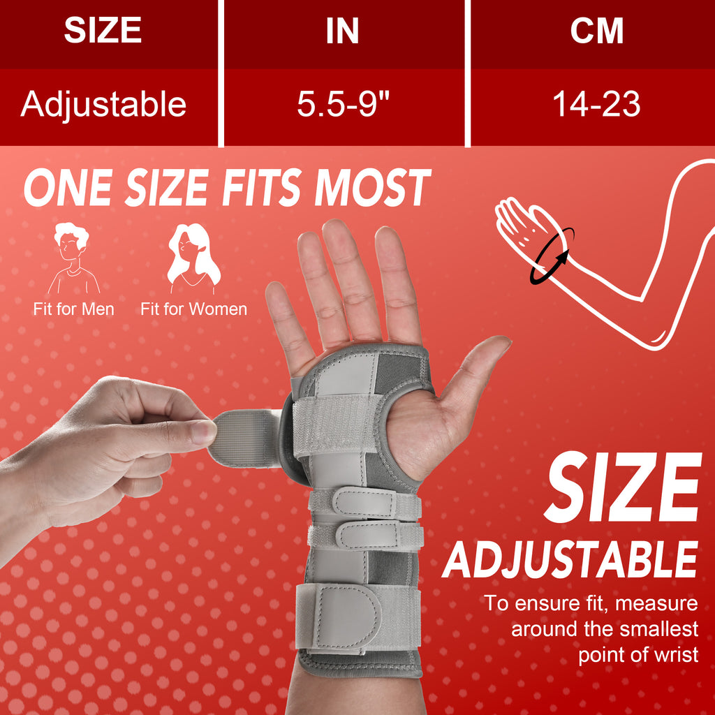 HLTHZONE Wrist Brace Right Hand for Men & Women, Adjustable Wrist Support for Carpal Tunnel & Tendonitis, All Day Wear - Gray