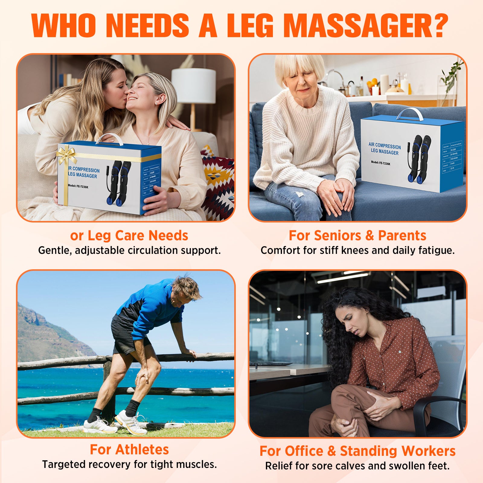 HLTHZONE Leg Massager with Heat & Compression for Circulation & Pain Relief, Gifts for Mom Dad Men Women, Full Leg & Foot for Swelling, 6 Modes 9 Intensities 3 Heat, Easy Use LCD Display