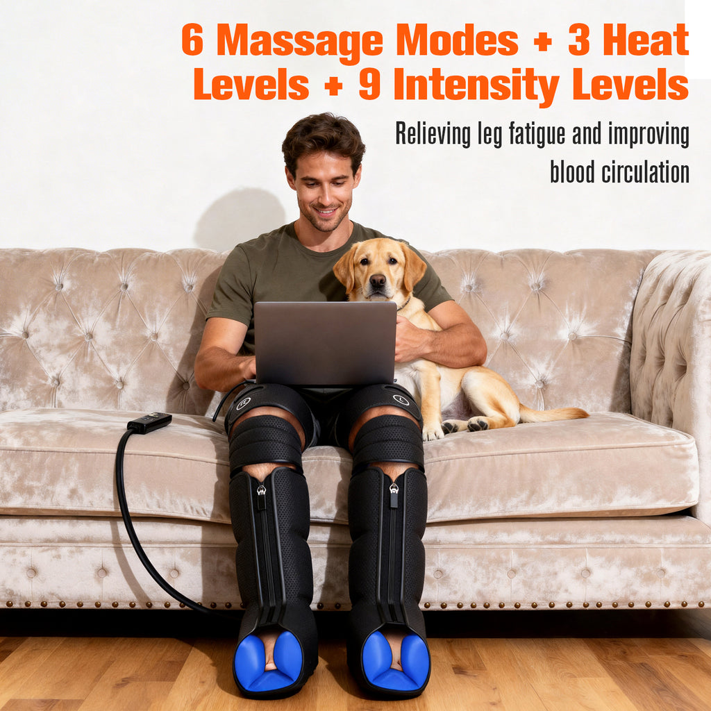 HLTHZONE Leg Massager with Heat & Compression for Circulation & Pain Relief, Gifts for Mom Dad Men Women, Full Leg & Foot for Swelling, 6 Modes 9 Intensities 3 Heat, Easy Use LCD Display