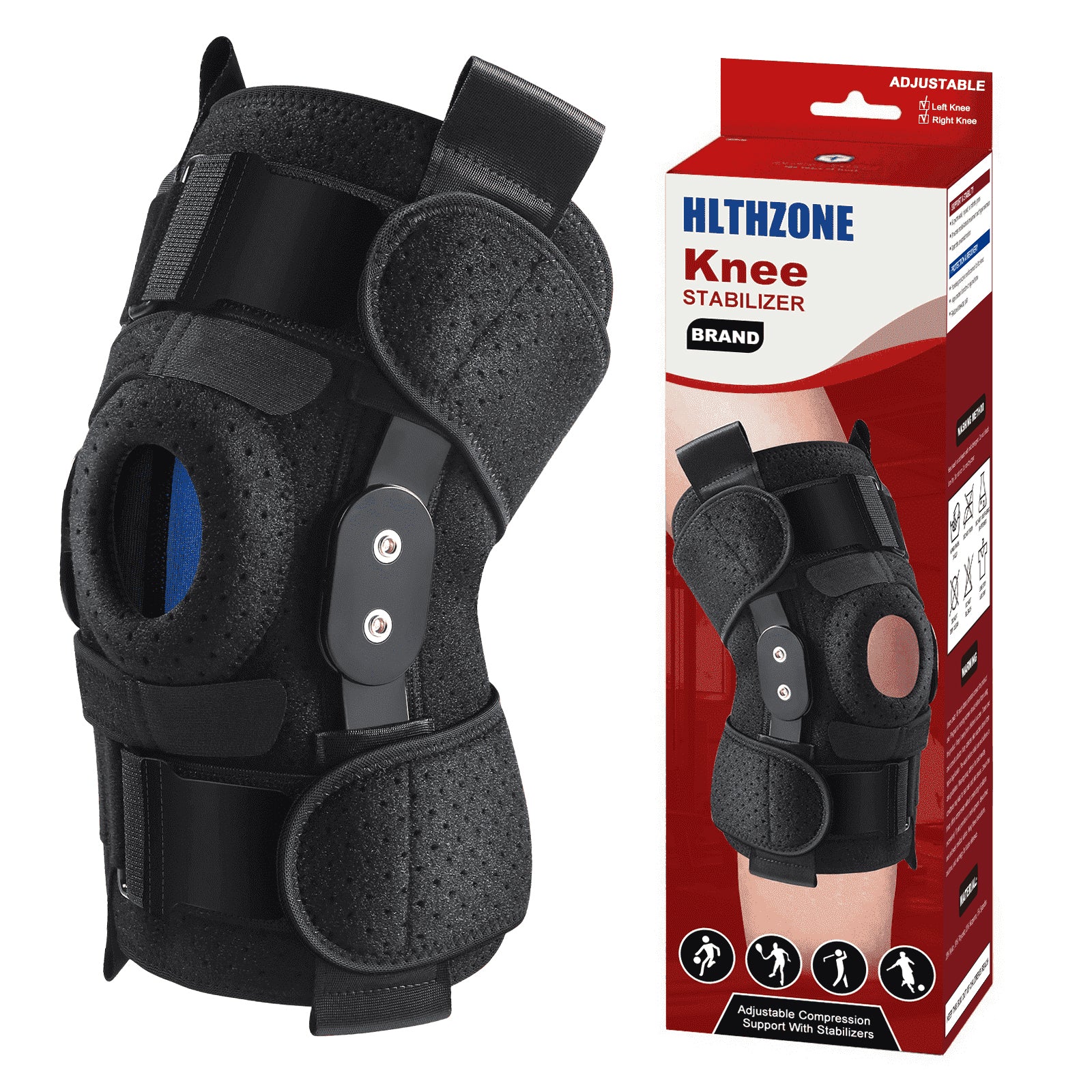 Hinged Knee Brace with Side Stabilizers Adjustable Knee Compression Sleeve Relieves Meniscus Tear,ACL,MCL,Knee Support and Knee Pain Relief,Men & Women - Black One Size Fits Most