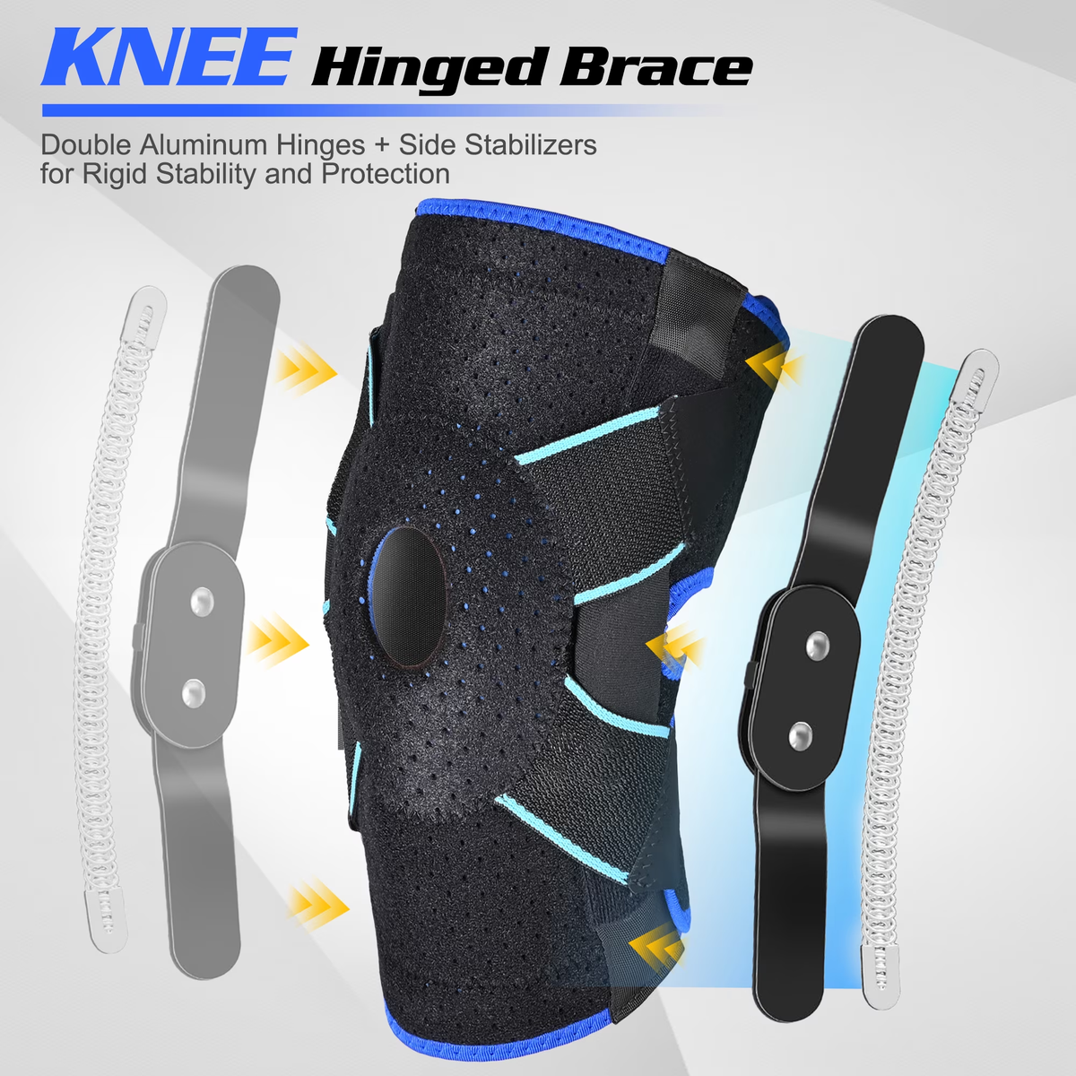 HLTHZONE Hinged Knee Brace with Side Stabilizers for Knee Pain – Adjustable Knee Support for Meniscus Tear, Arthritis & ACL, Fits 12"–23", Black/Blue