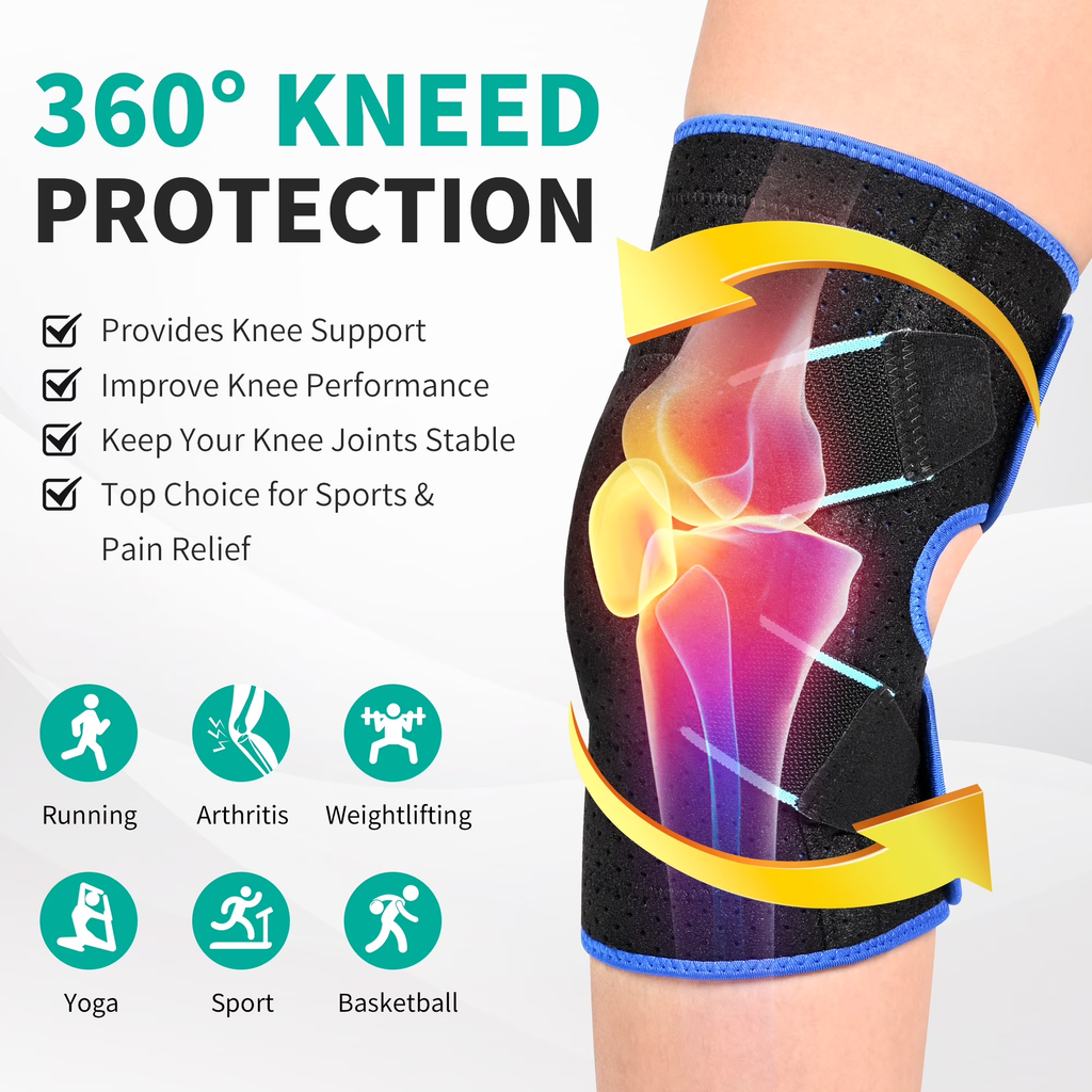 HLTHZONE Neoprene Knee Brace with Adjustable Compression for Knee Pain Relief, Size L, 1 Pack(Black Blue)