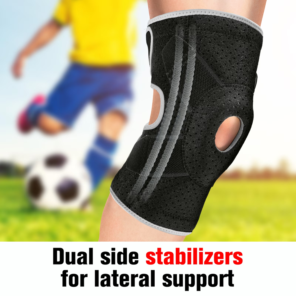 HLTHZONE Neoprene Knee Brace with Adjustable Compression for Knee Pain Relief, Size L, 1 Pack(Black Gray)