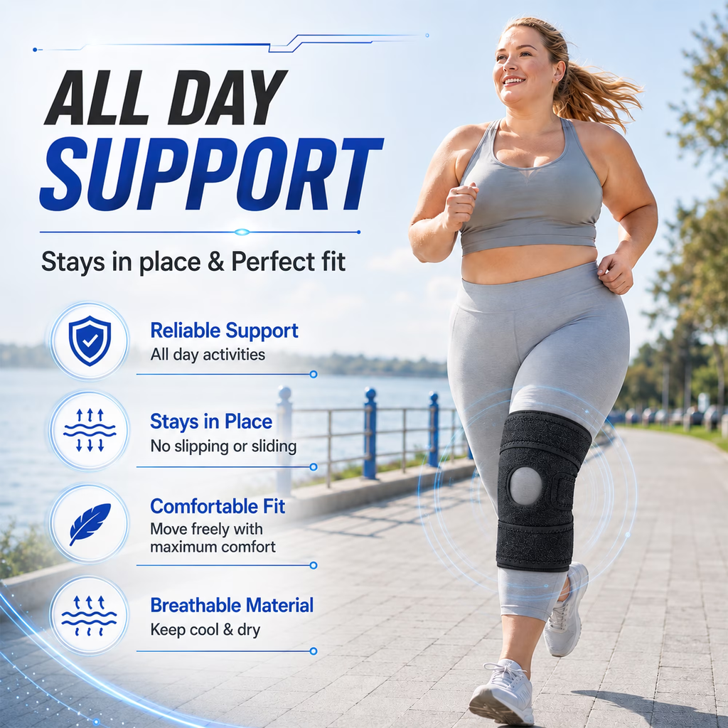 Plus Size Knee Brace for Women and Men, Fits Thighs X-5XL, Adjustable Knee Support with Side Stabilizers & Patella Gel for Overweight, Arthritis Pain Relief Brace