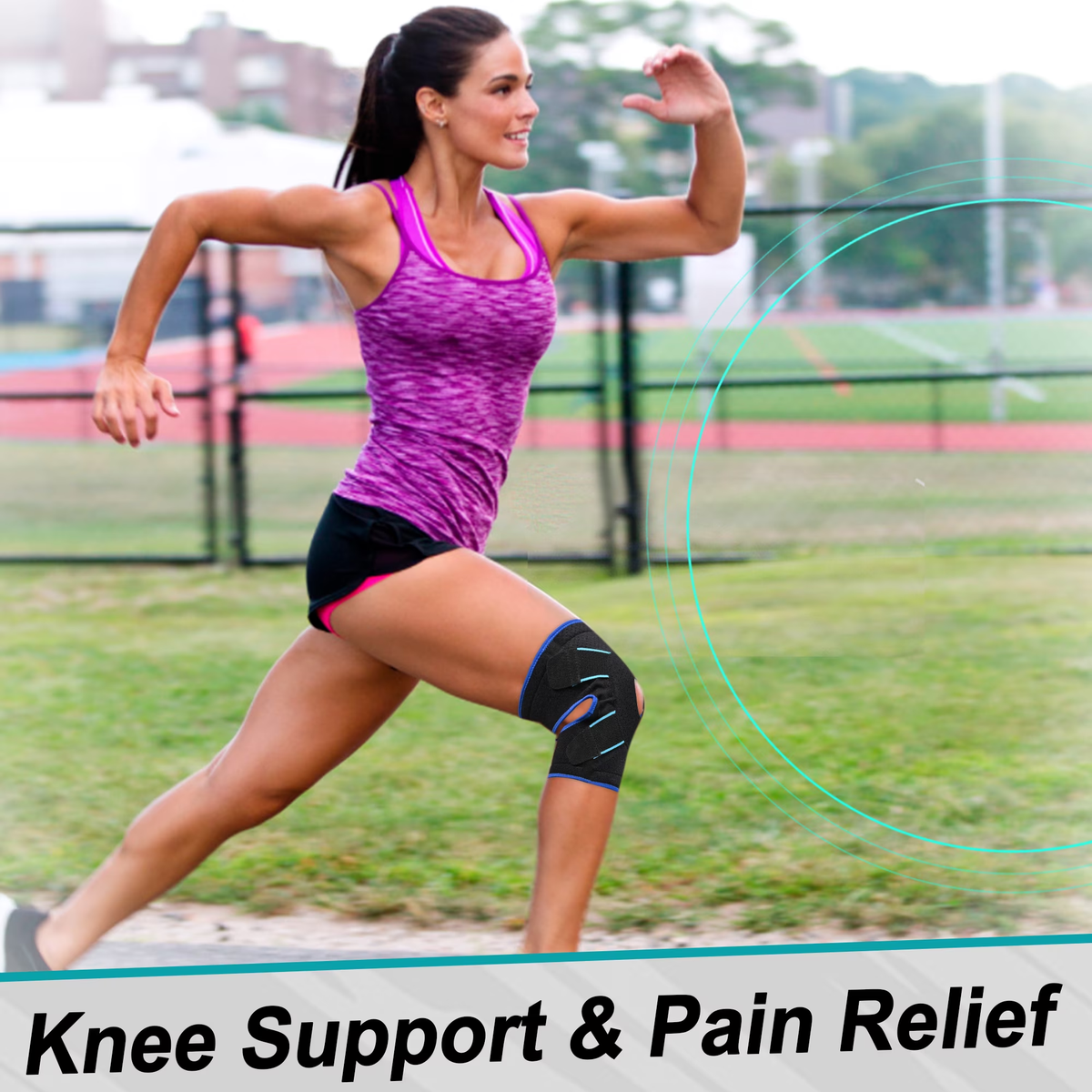 HLTHZONE Adjustable Knee Brace with Side Stabilizers, Compression Support for Running, Meniscus Tear, Arthritis, ACL LCL & Knee Pain Relief, Unisex, XL, Black/Blue